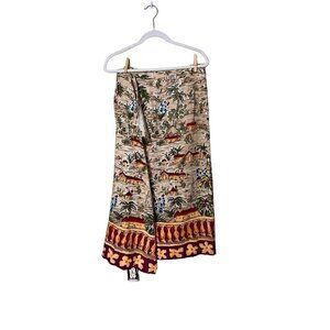 Hearts Of Palm Women's  Linen Blend Maxi  Skirt Size 12 Desert Village Print Bea